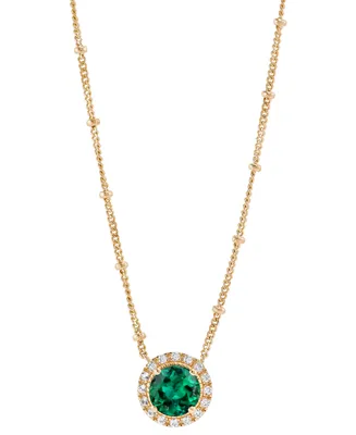 Lab-Created Emerald (1-1/5 ct. t.w.) & Lab-Created White Sapphire (1/6 ct. t.w.) Halo Pendant Necklace in 14k Gold-Plated Sterling Silver 16" + 2" ext