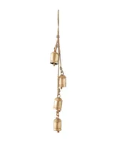 Rosemary Lane Gold-Tone Metal Bohemian Decorative Cow Bell with Jute Hanging Rope 6" x 2" x 35" - Gold