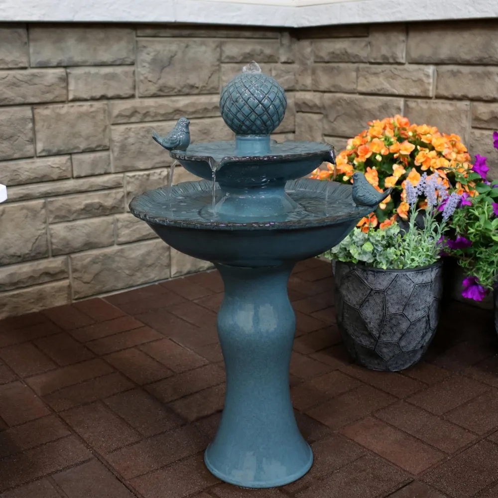 Sunnydaze Decor Resting Birds Ceramic Outdoor 2-Tier Water Fountain