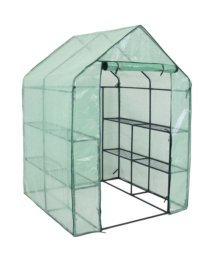 Sunnydaze Decor Large Steel Pe Cover Walk-In Greenhouse with 4 Shelves - Green