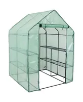 Sunnydaze Decor Large Steel Pe Cover Walk-In Greenhouse with 4 Shelves - Green