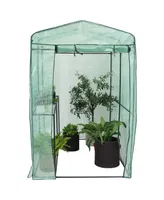 Sunnydaze Decor Large Steel Pe Cover Walk-In Greenhouse with 1 Shelf - Green