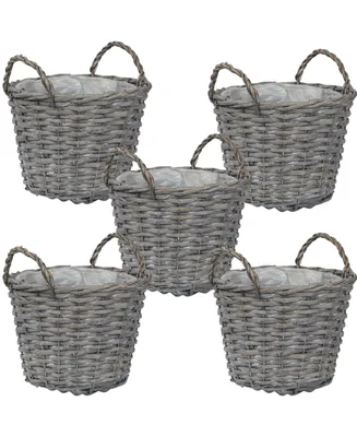 Sunnydaze Decor 8 in Rattan Wicker Basket Planters with Handles/Lining - Set of 5