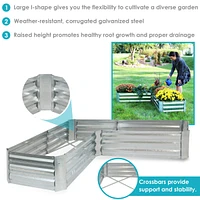 Sunnydaze Decor Galvanized Steel L-Shaped Raised Garden Bed - 59.5 in - Silver