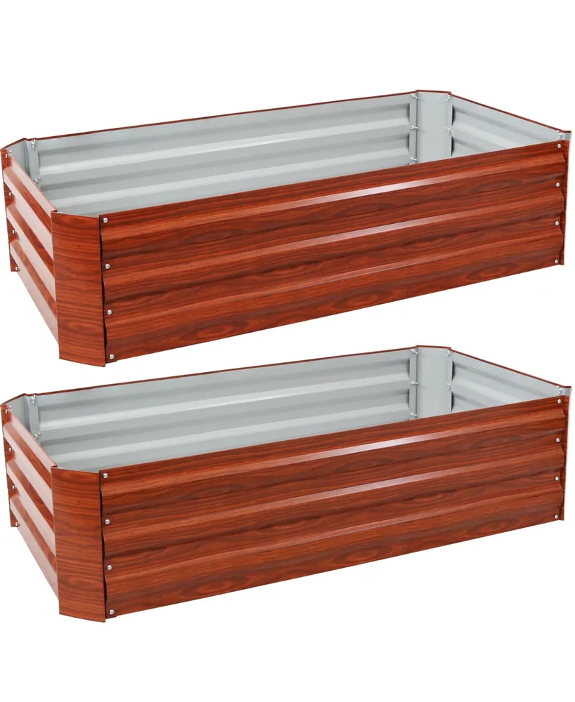 Sunnydaze Decor 48 in Galvanized Steel Rectangle Raised Bed - Woodgrain - 2pk