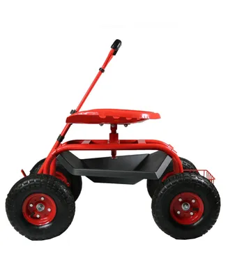 Sunnydaze Decor Steel Rolling Garden Cart with Swivel Steering/Basket - Red