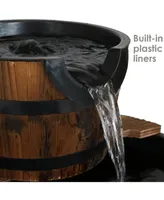 Sunnydaze Decor Rustic 3-Tier Wooden Fir Barrel-Style Water Fountain - 30 in