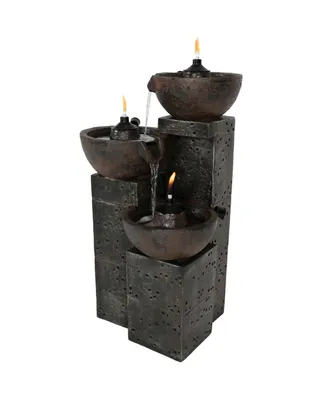 Sunnydaze Decor 3-Tier Polyresin Burning Bowls Fire and Water Fountain - 34 in