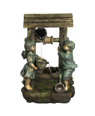 Sunnydaze Decor Children at the Well Water Fountain with Led Lights - 39 in