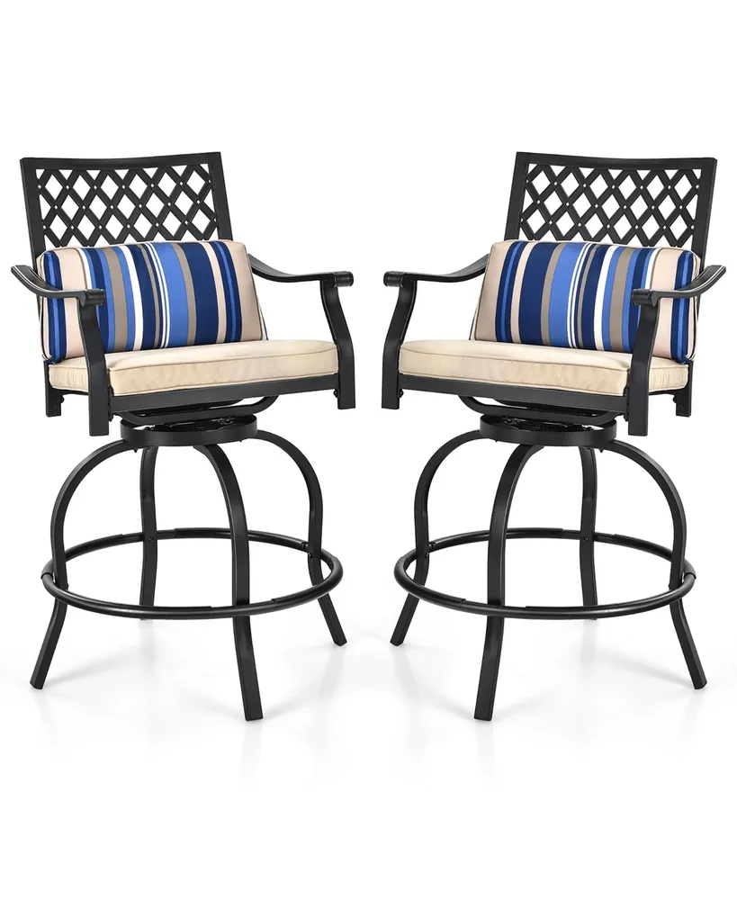 Costway Set of 2 Patio Swivel Bar Stool Chairs Cushioned Pillow