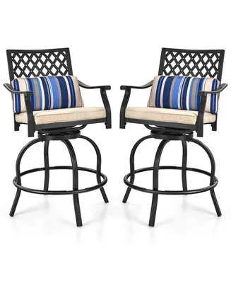 Costway Set of 2 Patio Swivel Bar Stool Chairs Cushioned Pillow