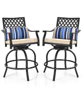 Costway Set of 2 Patio Swivel Bar Stool Chairs Cushioned Pillow