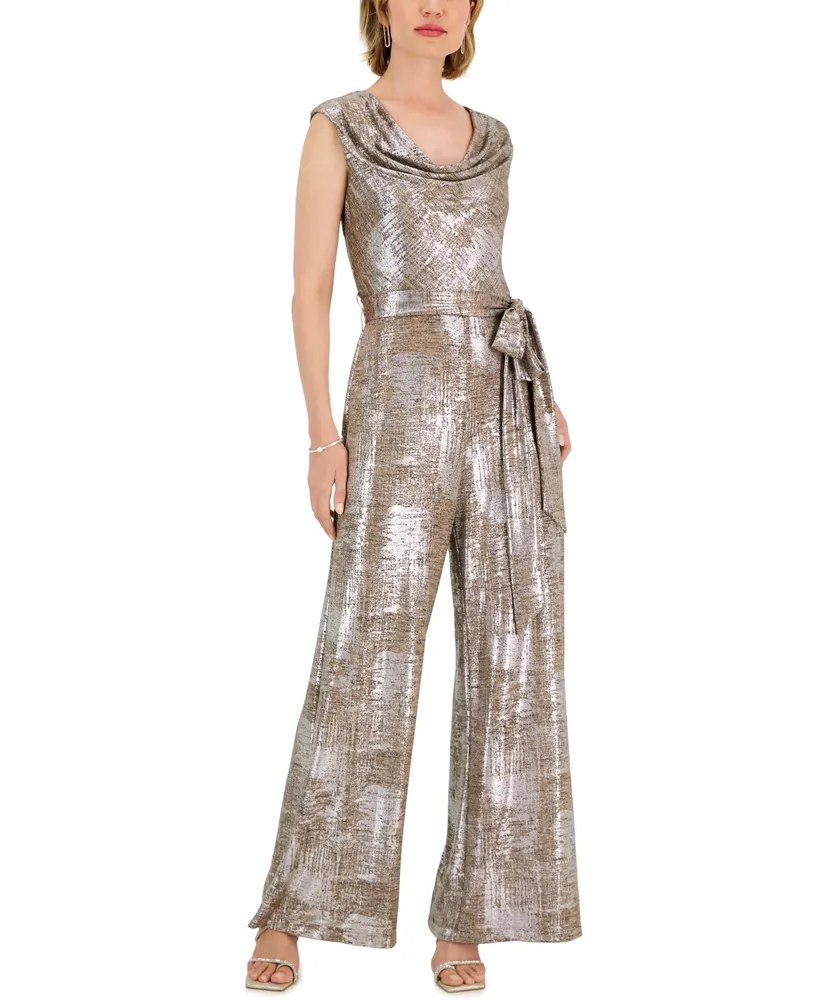 Connected Women's Metallic Cowl-Neck Jumpsuit