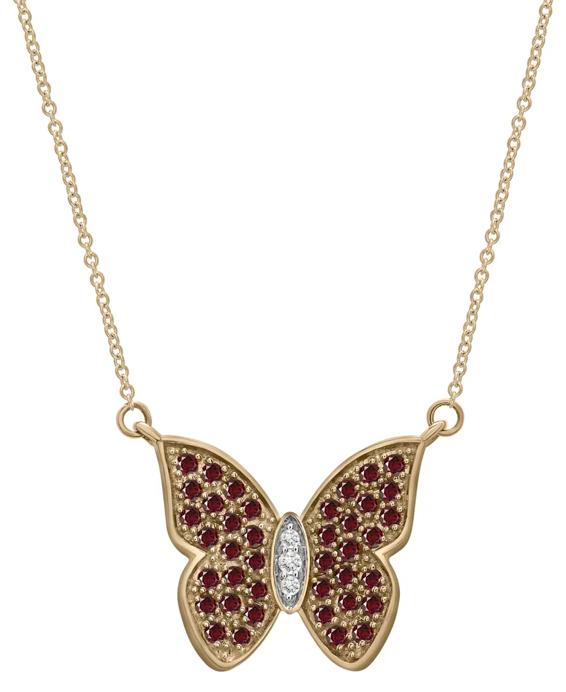 Garnet (1-1/5 ct. t.w.) & White Topaz (1/10 Butterfly 17" Pendant Necklace 14k Gold-Plated Sterling Silver (Also Peridot)