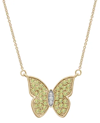 Garnet (1-1/5 ct. t.w.) & White Topaz (1/10 ct. t.w.) Butterfly 17" Pendant Necklace in 14k Gold-Plated Sterling Silver (Also in Peridot)