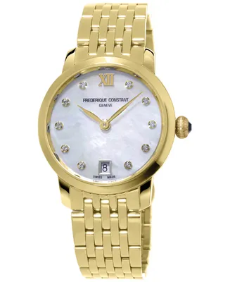 Frederique Constant Women's Swiss Slimline Diamond (1/20 ct. t.w.) Gold-tone Stainless Steel Bracelet Watch 30mm - Gold