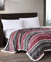 Closeout! Eddie Bauer Classic Fair Isle Black Ultra Soft Plush Fleece Reversible Blanket