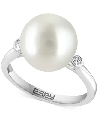 Effy Freshwater Pearl (11-1/2mm) & Diamond (1/20 ct. t.w.) Ring in 14k White Gold