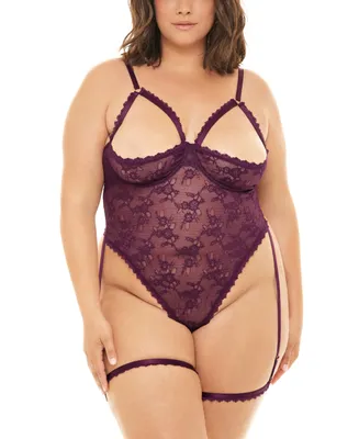 Oh La Cheri Plus Elayne Open Shelf Cup Teddy with Gusset and Garter Stays