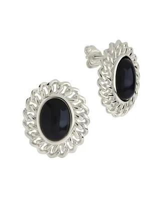 Sterling Forever Onyx Stone Ainsley Stud Earrings - Silver