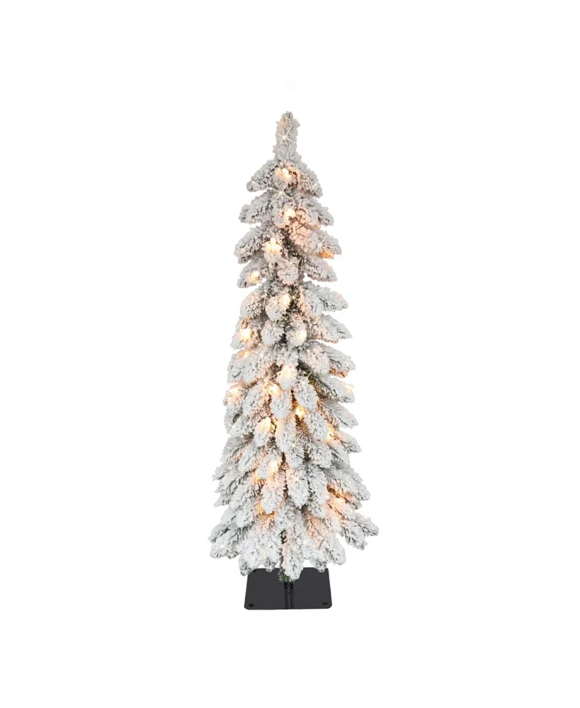 Puleo Pre-Lit Flocked Pencil Alpine Artificial Christmas Tree with 35 Lights, 3'