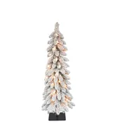 Puleo Pre-Lit Flocked Pencil Alpine Artificial Christmas Tree with 35 Lights, 3'