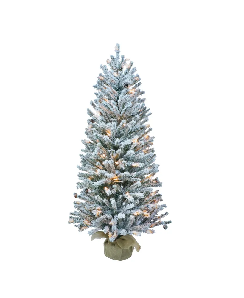 Puleo 4FT Pre-Lit Flocked Fir Artificial Christmas Tree