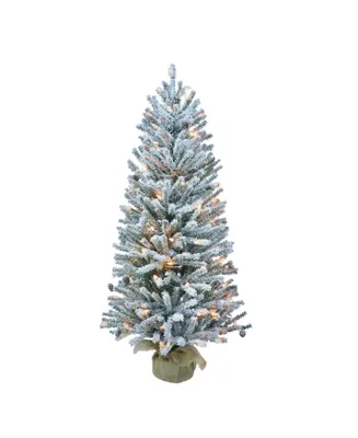 Puleo Pre-Lit Flocked Fir Artificial Christmas Tree with Pines Cones and Lights