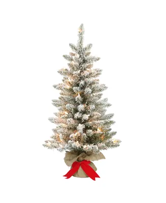 Puleo Pre-Lit Flocked Fraser Fir Artificial Christmas Tree with 70 Lights, 3'