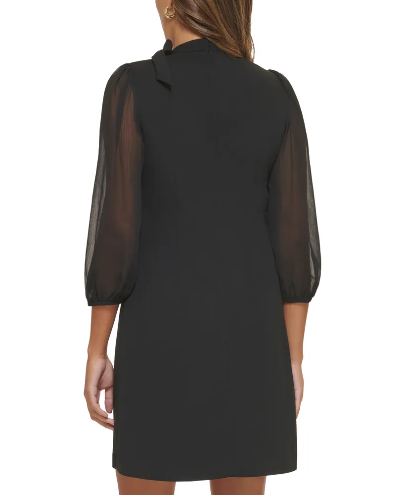 Calvin Klein Puff-Sleeve Tie-Neck Sheath Dress