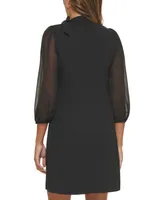 Calvin Klein Puff-Sleeve Tie-Neck Sheath Dress