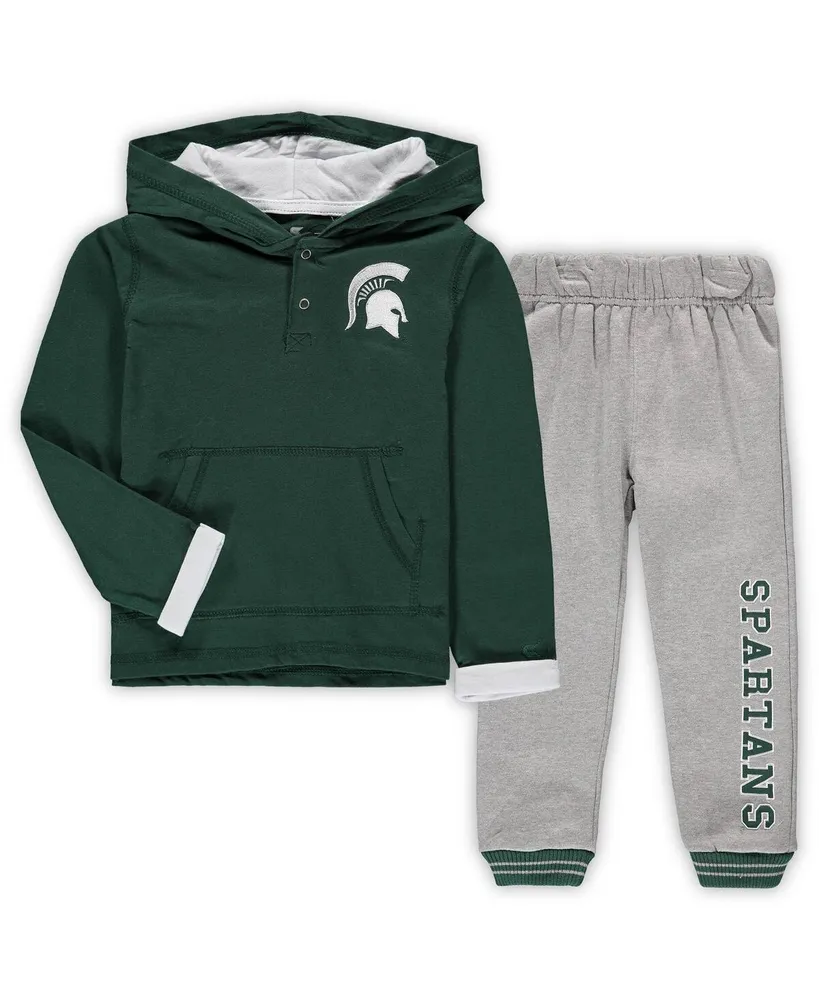 Toddler Boys Colosseum Green and Heathered Gray Michigan State Spartans Poppies Hoodie Sweatpants Set