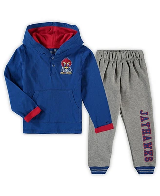 Toddler Boys Colosseum Royal and Heathered Gray Kansas Jayhawks Poppies Hoodie Sweatpants Set