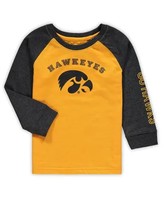 Toddler Boys and Girls Colosseum Heathered Gold Iowa Hawkeyes Long Sleeve Raglan T-shirt