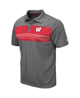 Men's Colosseum Heathered Charcoal Wisconsin Badgers Smithers Polo Shirt