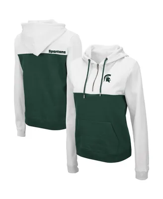 Women's Colosseum White, Hunter Green Michigan State Spartans Aidan Half-Zip Hoodie