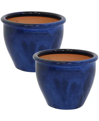 Sunnydaze Decor 12 in Chalet Glazed Ceramic Planter - Imperial Blue - Set of 2