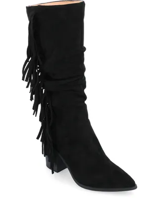 Journee Collection Women's Hartly Wide Calf Western Fringe Boots