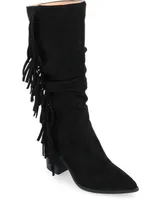 Journee Collection Women's Hartly Wide Calf Slouchy Western Fringe Mid Shaft Boots