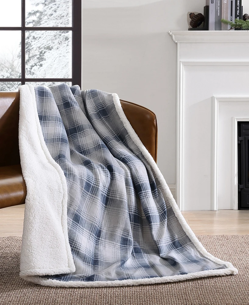 Eddie Bauer Nordic Plaid Ultra Soft Plush Fleece Reversible Oversized Throw, 70" X 50"