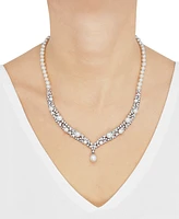 Arabella Cultured Freshwater Button & Potato Pearl (5-11mm) & Cubic Zirconia Fancy Collar Necklace in Sterling Silver, 16" + 2" extender