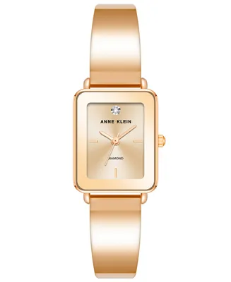 Anne Klein Women's Rose Gold-Tone Solid Bangle Watch, 22X27mm