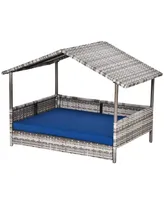 PawHut Elevated Wicker Dog House, Raised Rattan Pet Bed Cabana Canopy