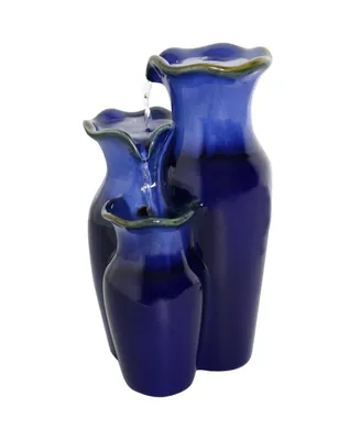 Sunnydaze Decor Tiered Blue Pitchers Ceramic Indoor Water Fountain - 11 in
