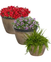 Sunnydaze Decor Resin Basketweave Outdoor Planter 12 in, 13 in, 15 in - Set of 3