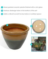 Sunnydaze Decor 15 in Chalet High-Fired Glaze Ceramic Planter - Forest Lake Green