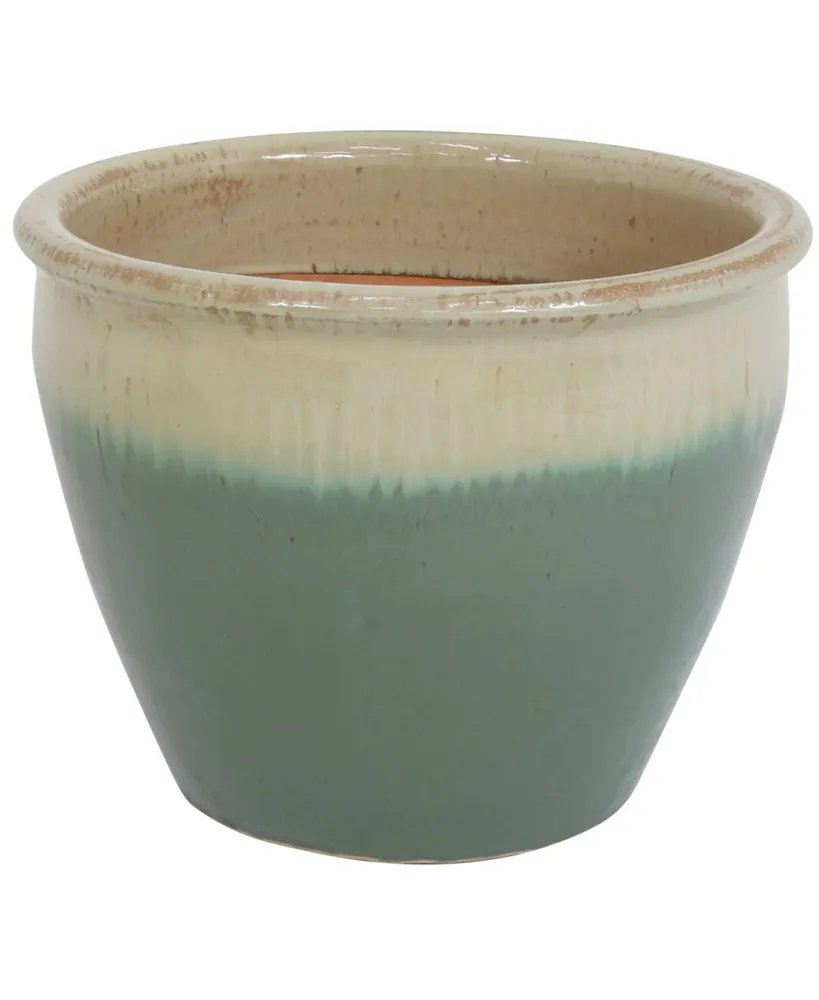 Large Ceramic Planter - Indoor or Outdoor Plant Pot with Drainage Holes - Seafoam Glaze Finish - 15" - Chalet