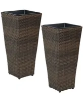 Tall Square Polyrattan Indoor/Outdoor Planter - -Inches Tall - Set of 2