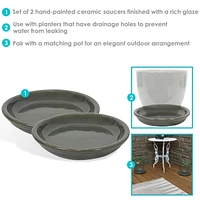 Ceramic Outdoor Flower Pot Saucers Set of 4 - Uv- and Frost-Resistant - Gray Glazed Finish - 7-Inch