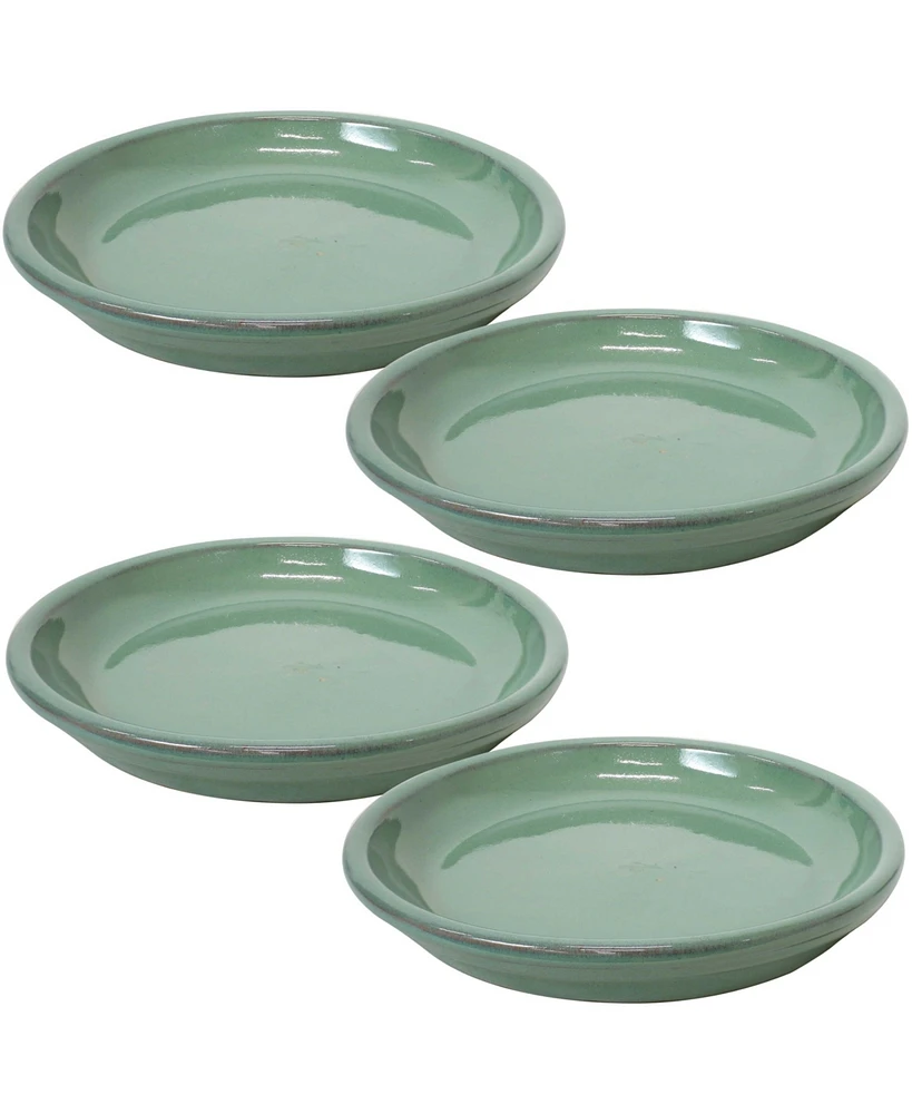 Ceramic Outdoor Flower Pot Saucers Set of 4 - Uv- and Frost-Resistant - Seafoam Glazed Finish